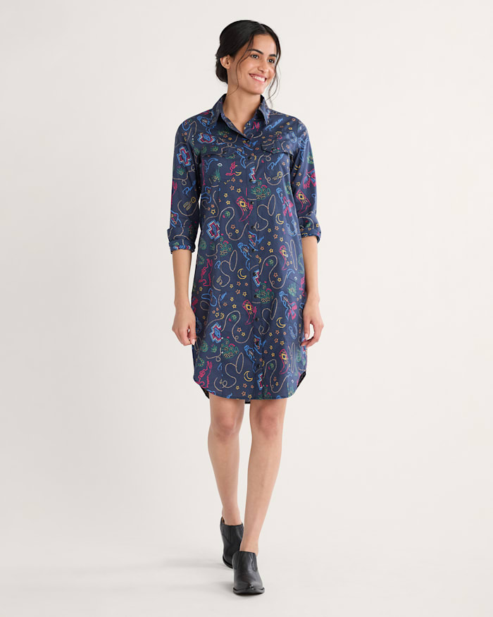 WOMEN'S WESTERN PRINT GAMBLER SHIRT DRESS
